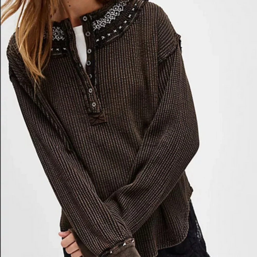 Free People We The Free Holly Henley Top Duck Combo New XS